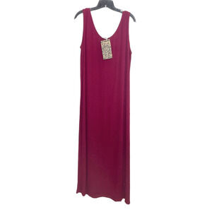 Vintage 90s Red Maxi Tank Dress Sundress S Sleeveless Raw Weave Boho Hippie